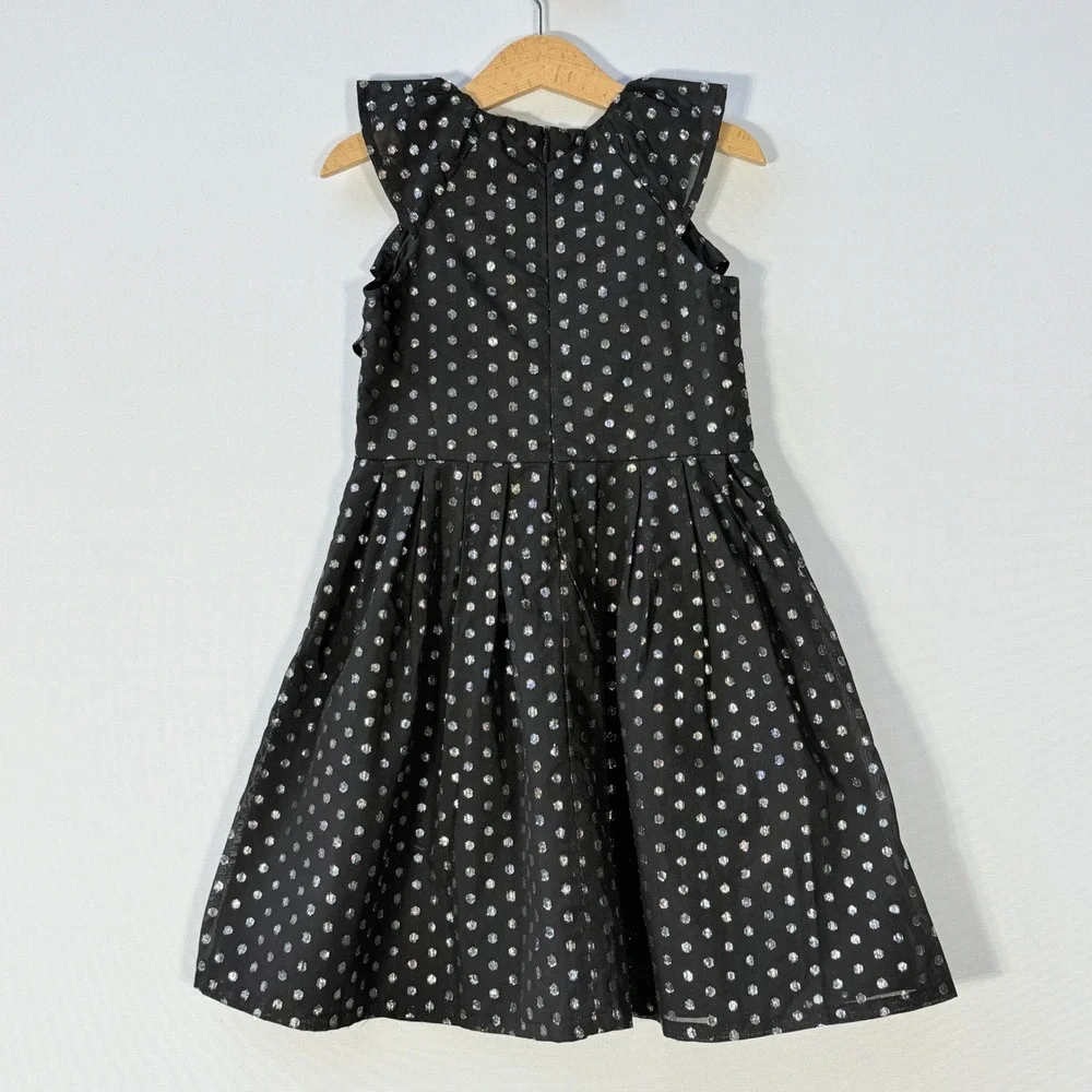 Gymboree Girls Sz 5‎ Black Silver Polka Dot Dress Ruffle Sleeves Party Formal